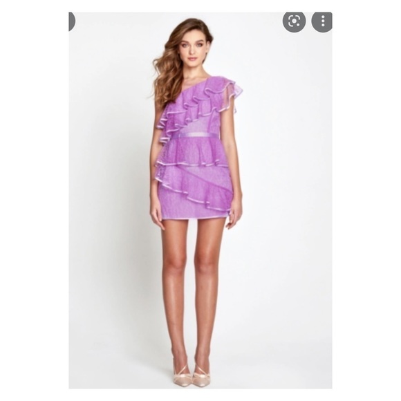 NWT ALICE MCCALL Lavender Lace Tiered Endless Rivers One Shoulder Mini Dress US4 - Picture 2 of 11
